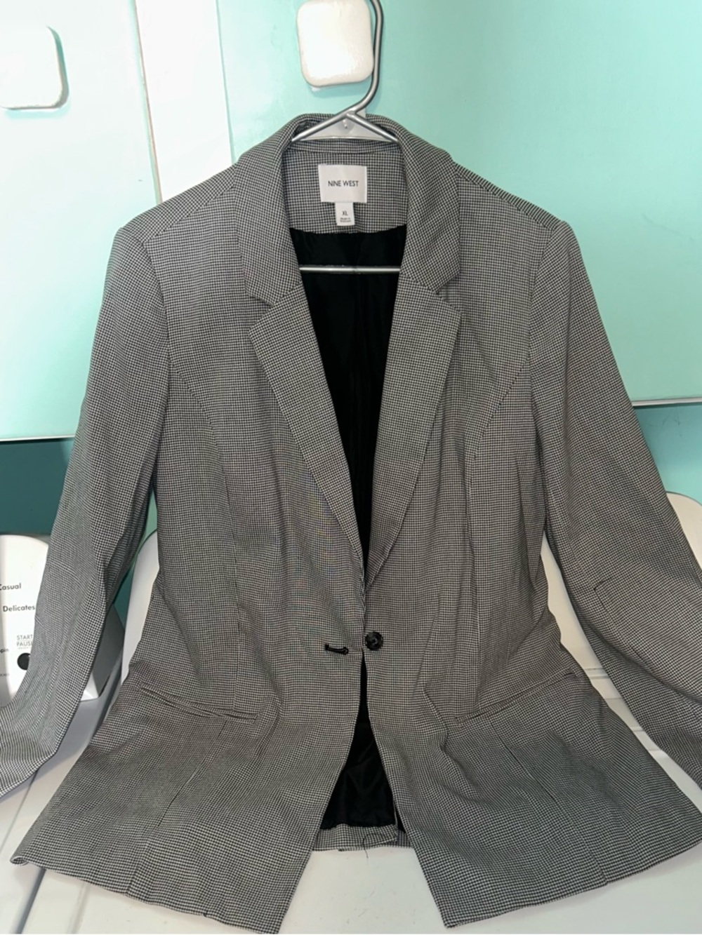 Nine West Black & White Micro-Houndstooth Single-Button Blazer